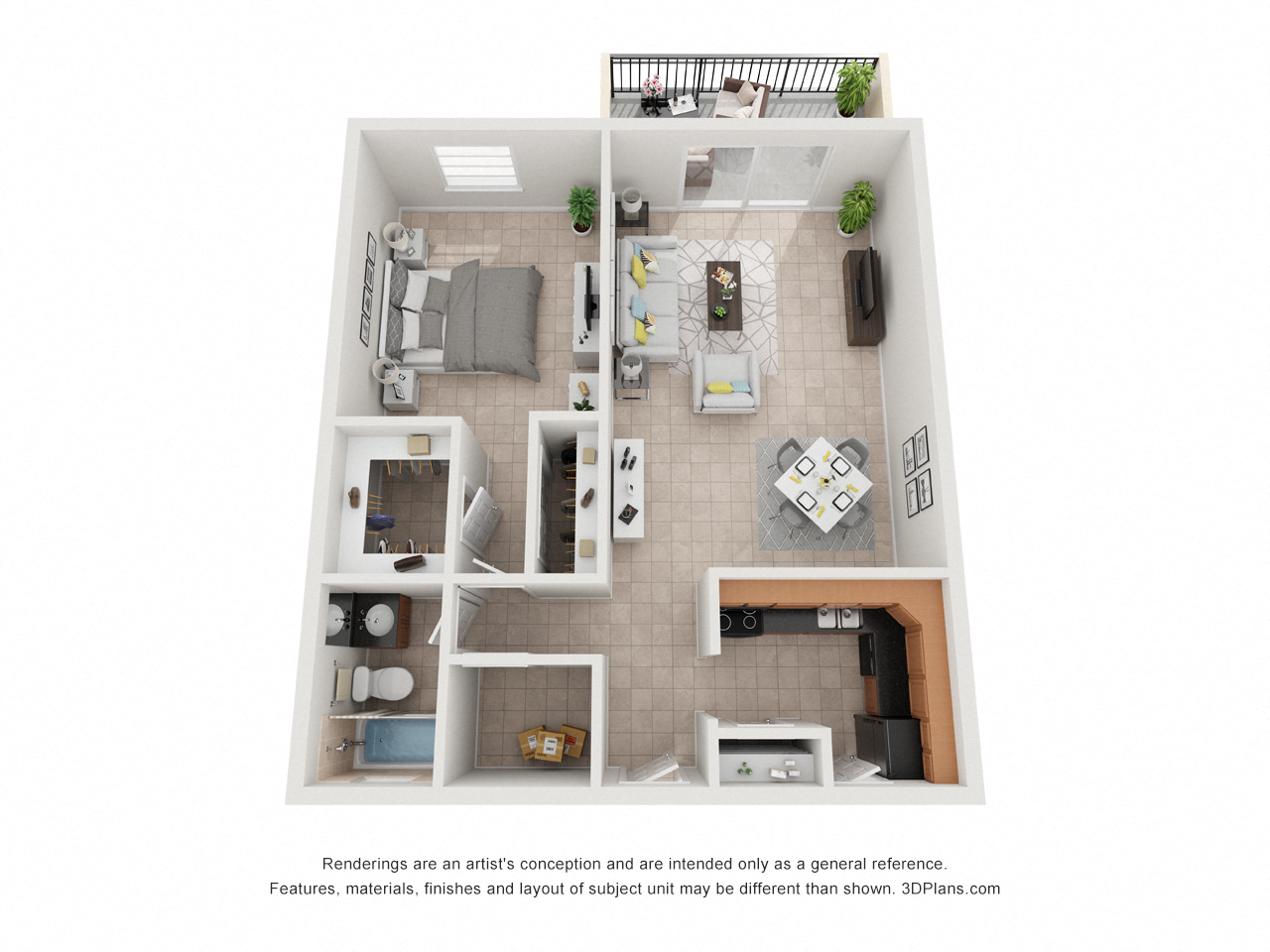 Floor plan for 1 bed, 1 bath, 804 sqft